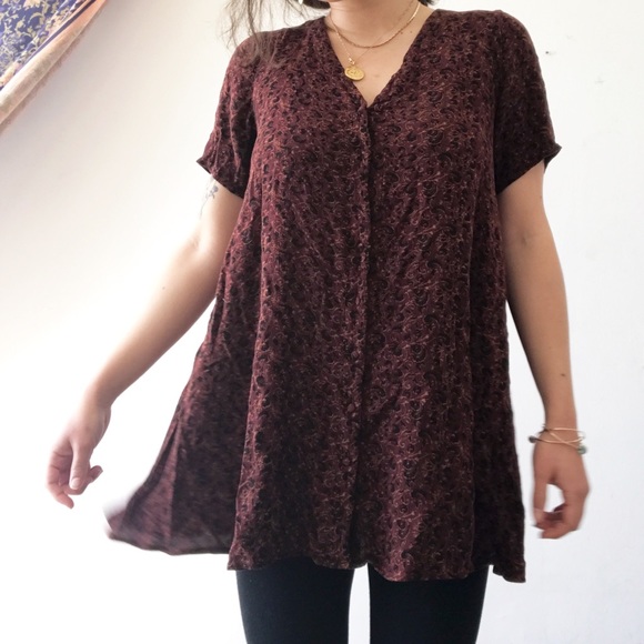 vintage earthy, floral button down tunic - Picture 4 of 6
